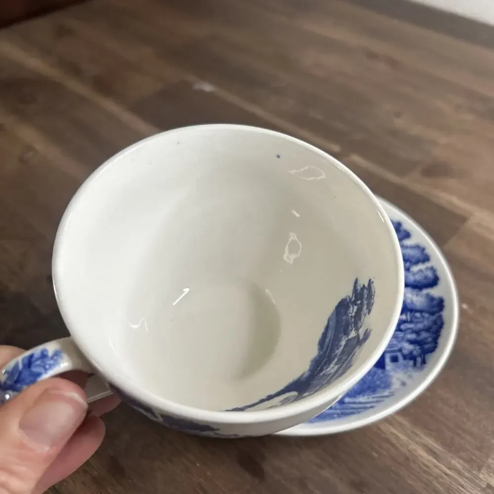 VTG Tea Cup and Saucer Hand Painted Lakeview Blue & White Japan By Nasco Crazing - Picture 8 of 12